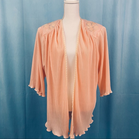 NWT B•B• baby pink crinkle lace embroidered open front Pomona top - Picture 1 of 7